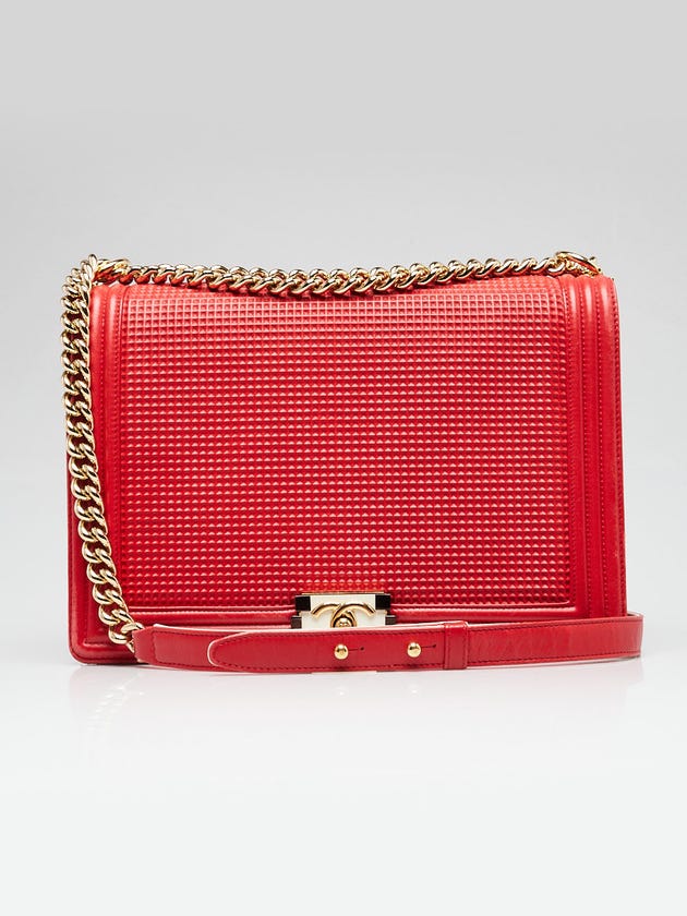 Chanel Red Cube Embossed Lambskin Leather New Medium Boy Bag