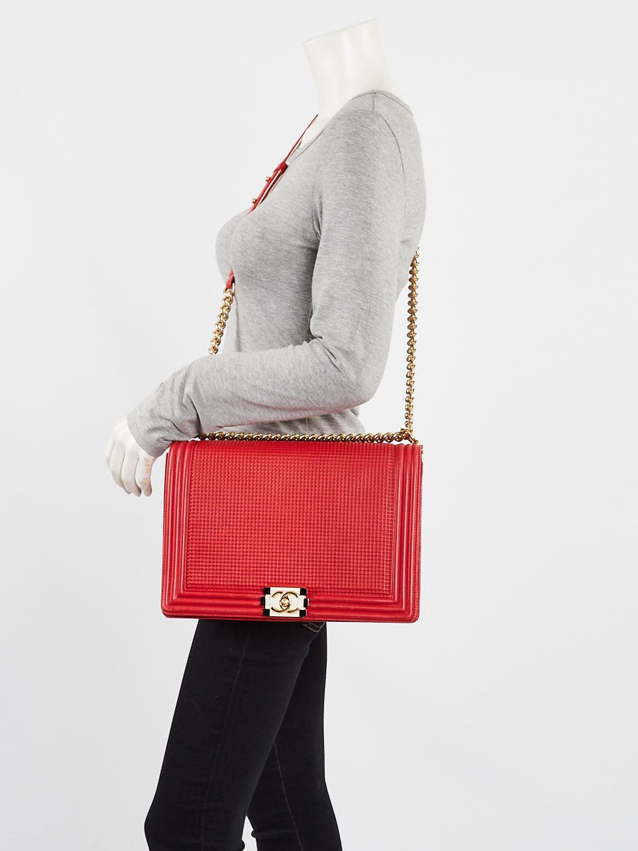 Chanel Red Cube Embossed Lambskin Leather New Medium Boy Bag