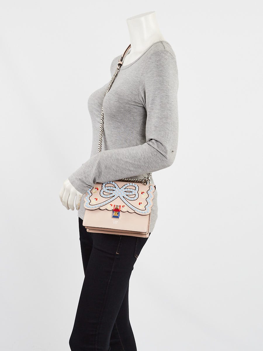 Fendi Pink Leather Studded Bow Small I Kan Chain Shoulder