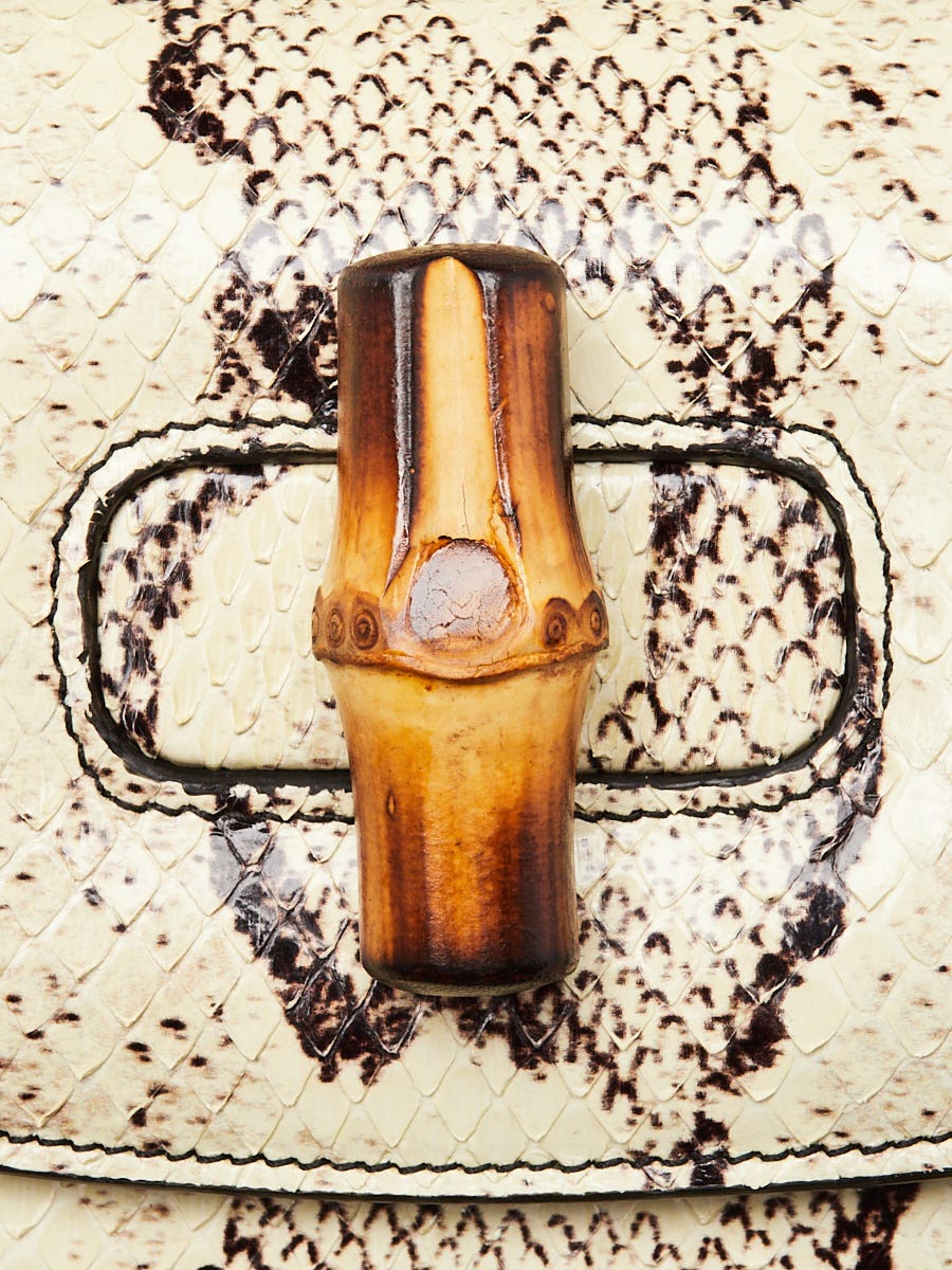 Gucci White/Black Python Bamboo Top Handle 1947 Medium Bag