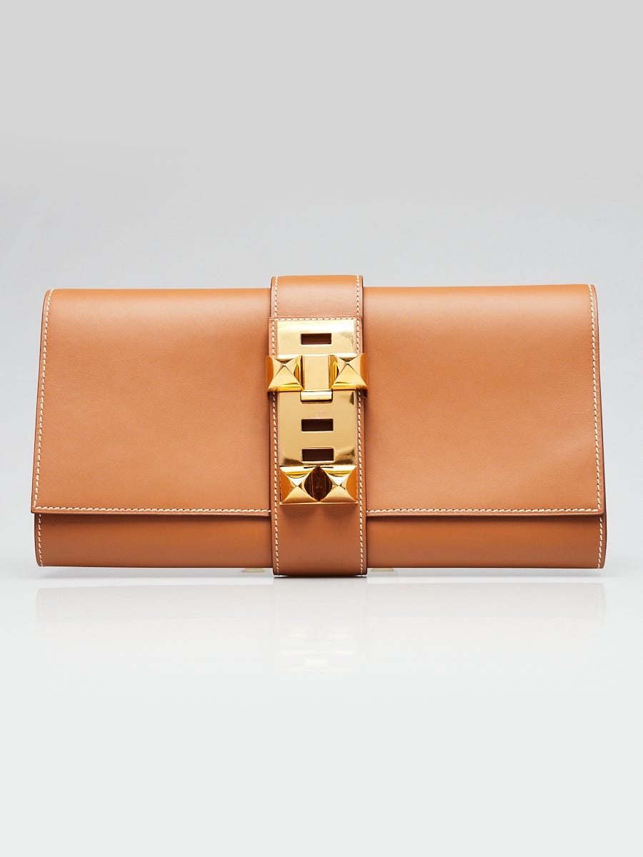 Hermes 29cm Gold Box Leather Gold Plated Medor Clutch Bag | Yoogi's Closet