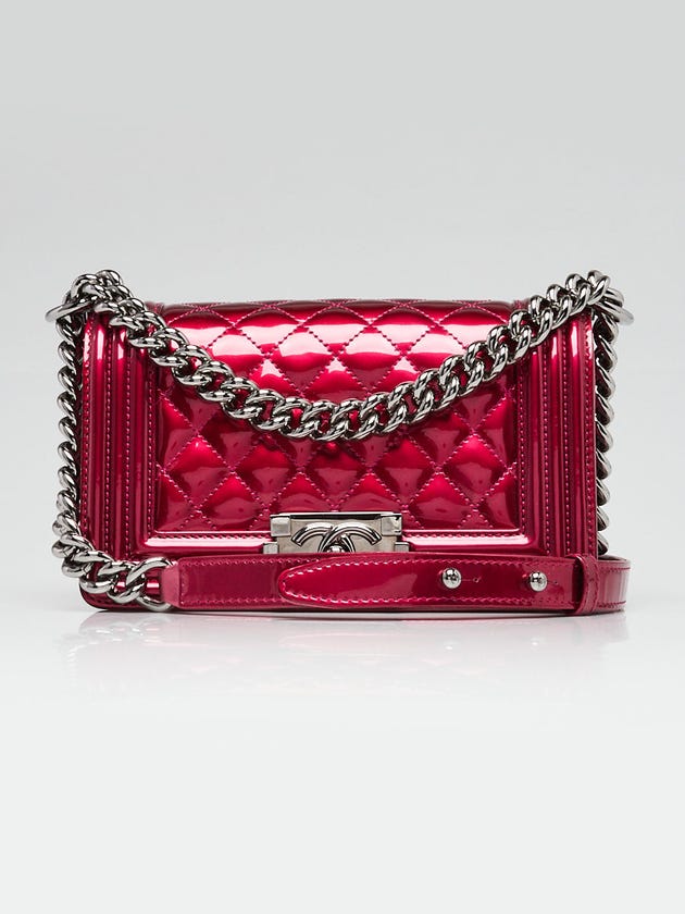 Chanel Pink Quilted Patent Leather Small Boy Bag