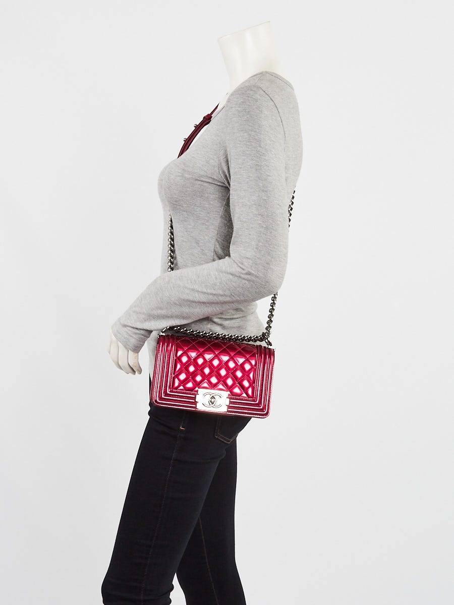 Chanel Pink Quilted Patent Leather Small Boy Bag