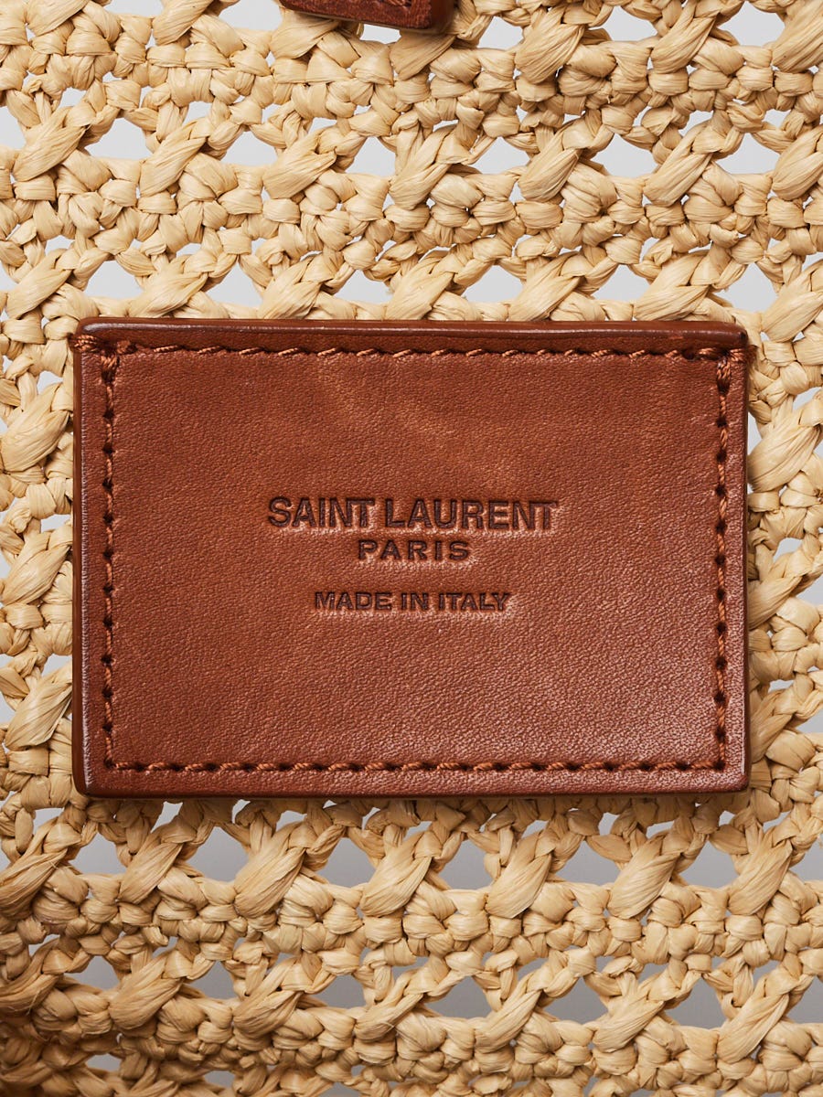 Yves Saint Laurent Natural Raffia and Brown Leather Le 5 a 7