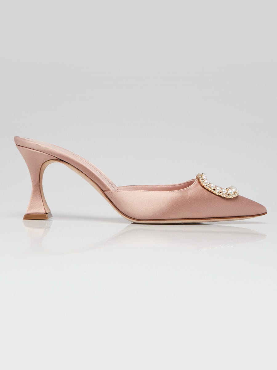 Manolo Blahnik Pink Satin Fabetamu 70 Mules Size 9/39.5