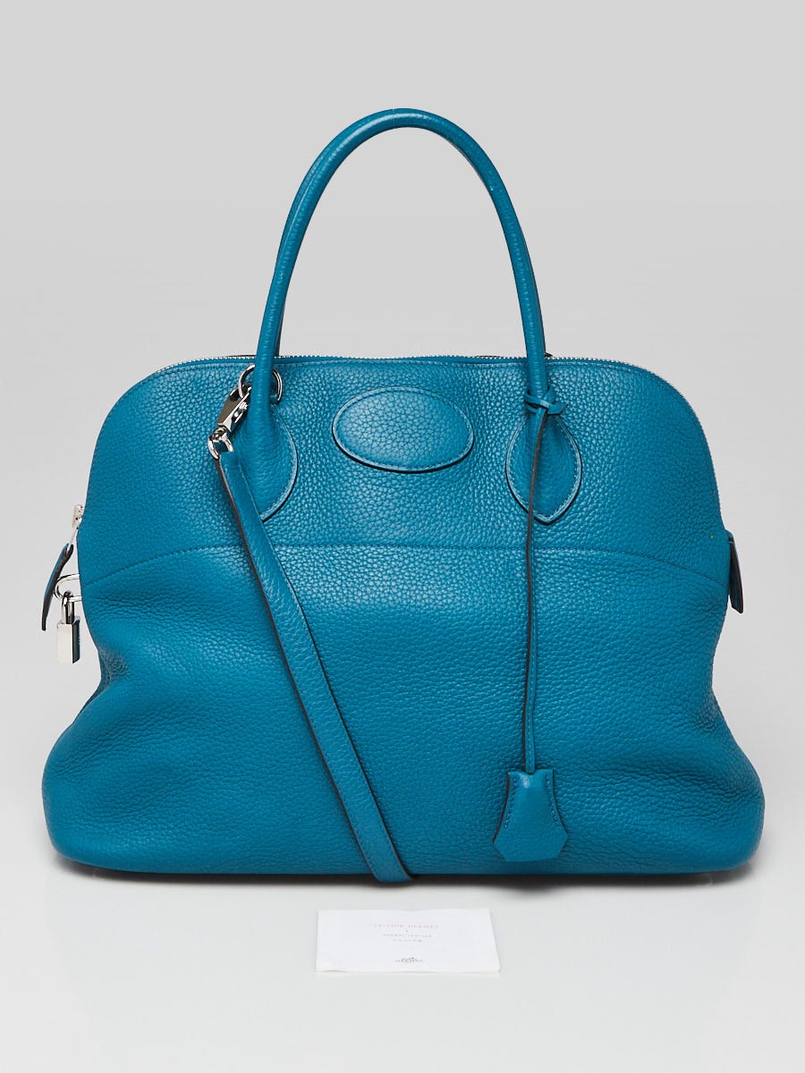 Hermes 35cm Bleu Izmir Clemence Leather Palladium Plated Bolide