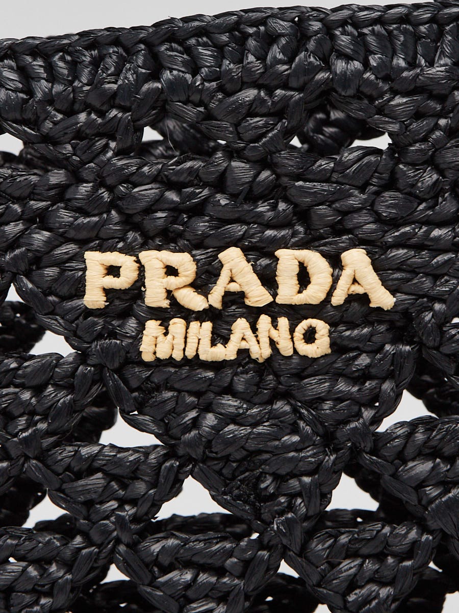 Prada Black Crochet Raffia Small Tote Bag 1BG494 | Yoogi's Closet