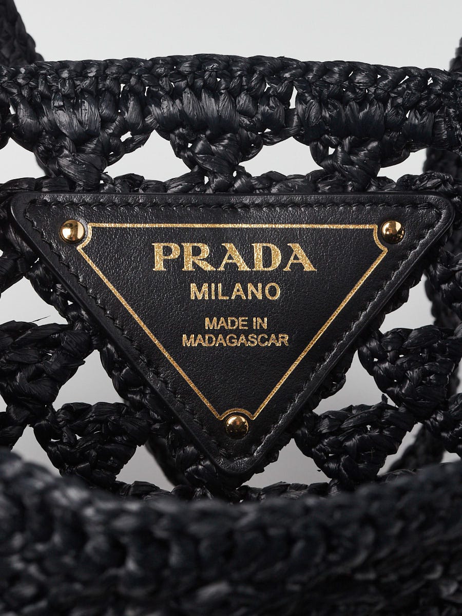 トートバッグ Prada Black Raffia Shopping Bag Prada Re-Edition 1978 Large Re-Nylon and Saffiano Leather