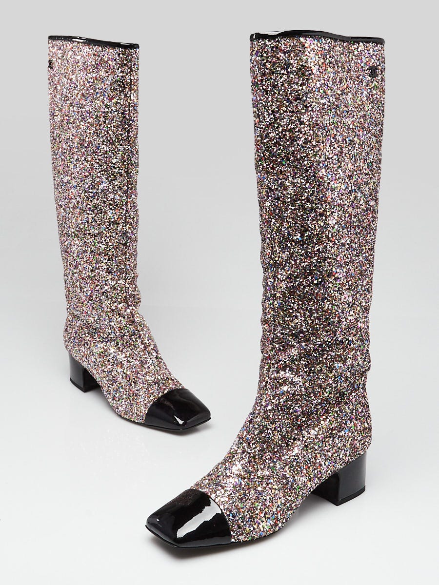 Chanel Multicolor Glitter and Patent Leather Fantasy Cap Toe Boots Size 9.5 40 Yoogi s Closet