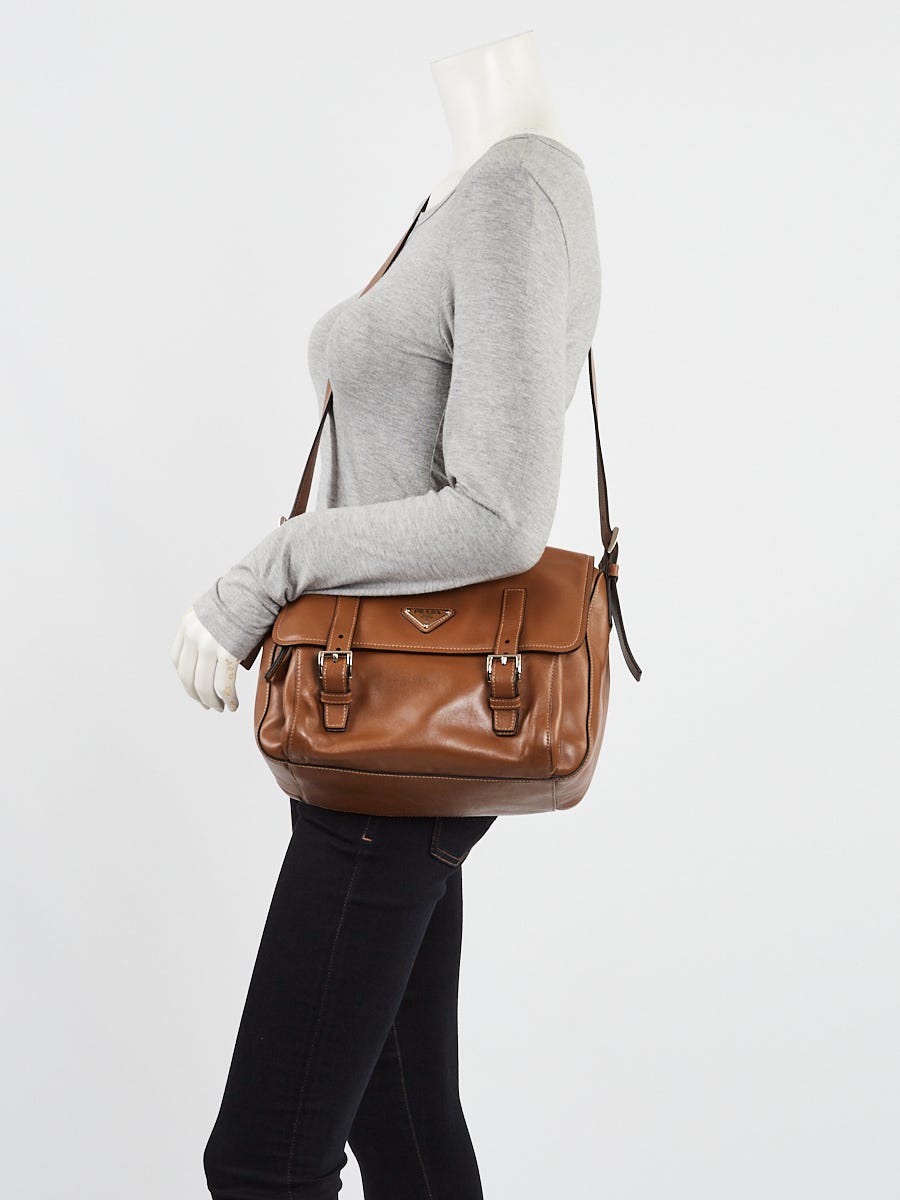 Prada Cannella Soft Calf Leather Messenger Bag BT953L Prada Cannella Soft Calf Leather Messenger Bag BT953L