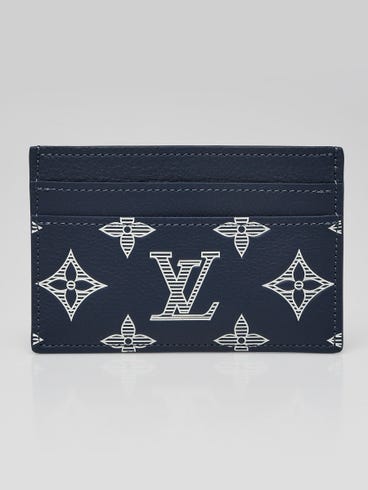 Louis Vuitton Blue/White Leather Embossed Monogram Double Card Holder | Yoogi's Closet Louis Vuitton Blue/White Leather Embossed Monogram Double Card Holder | Yoogi's Closet