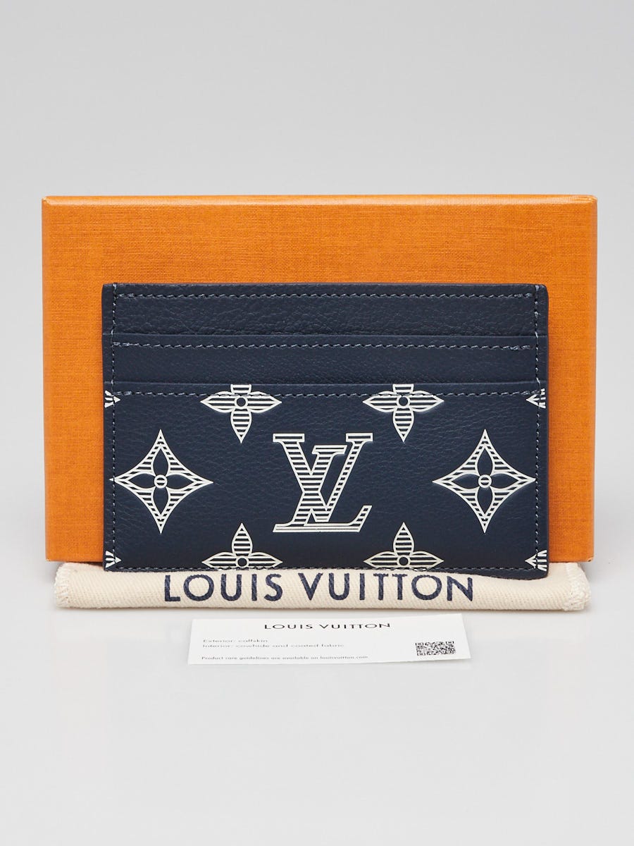 Louis Vuitton Blue/White Leather Embossed Monogram Double