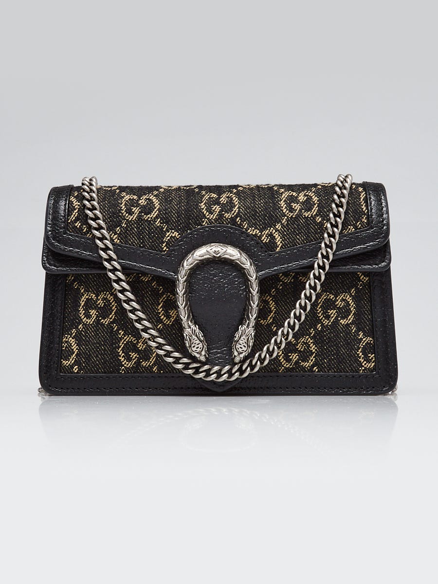 【予約】 Gucci Black/Grey Monogram Denim Super Mini Dionysus Shoulder バッグ