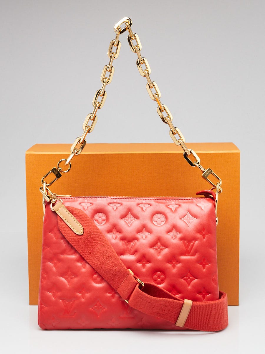 Louis Vuitton Red Monogram Embossed Lambskin Leather Coussin PM