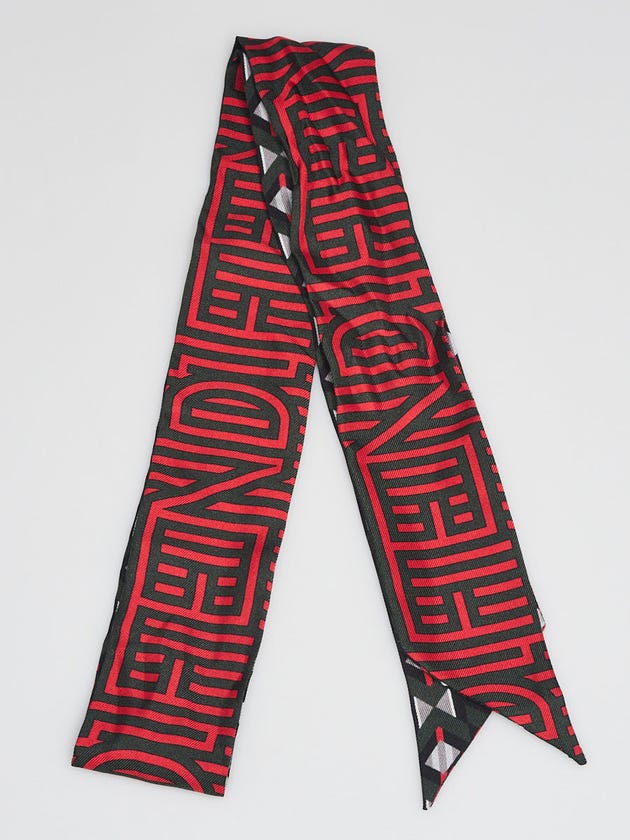Fendi Green/Red Silk Monogram Bandeau Scarf