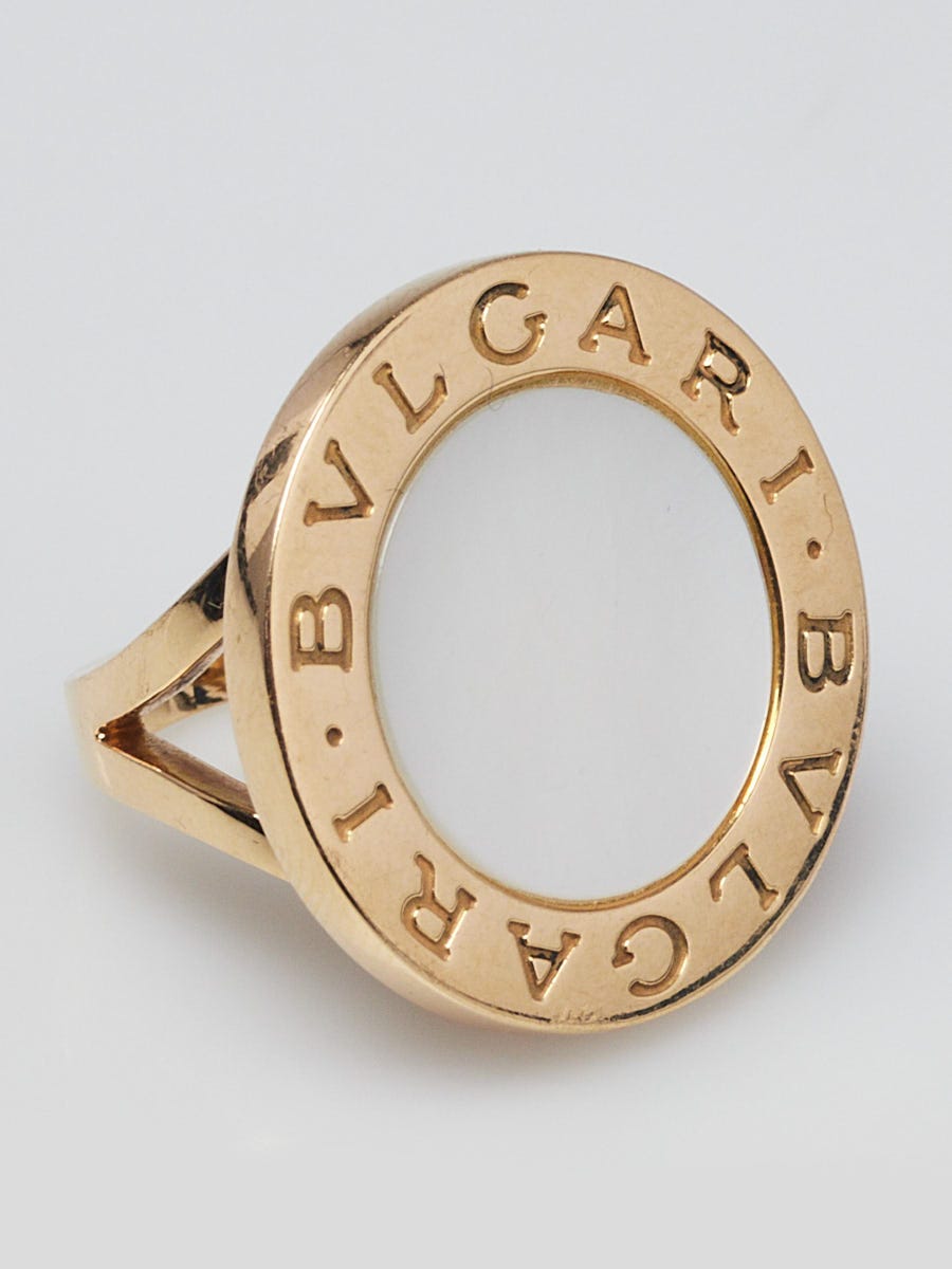 Bvlgari 18k Yellow Gold and Mother of Pearl Ring Size 