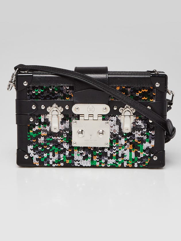 617341 Louis Vuitton Green/Silver/Black Sequin and Leather Petite Malle Bag ...