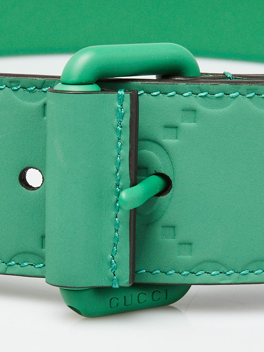 Gucci Green Rubber Effect Leather GG Belt Size 85/34