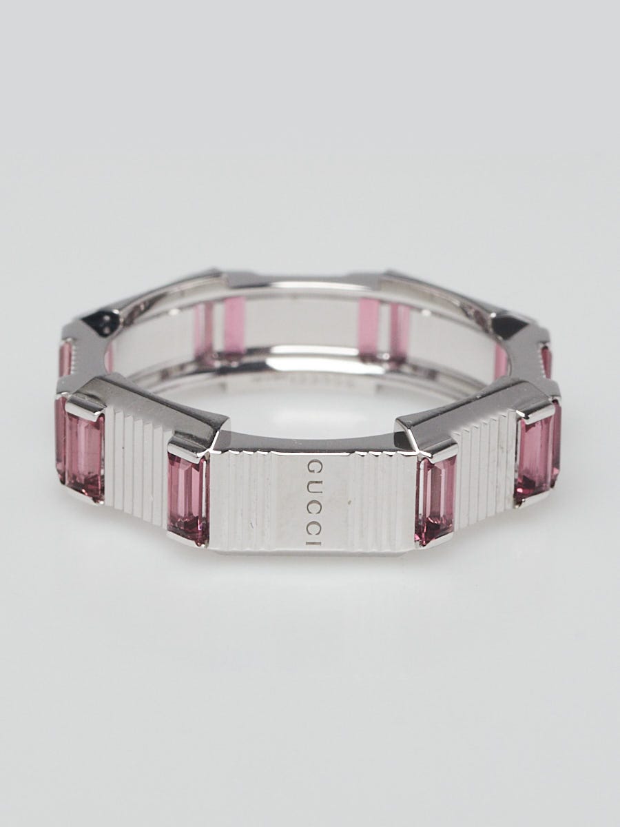 Gucci 18k White Gold and Rubellite 7mm Link to Love Ring