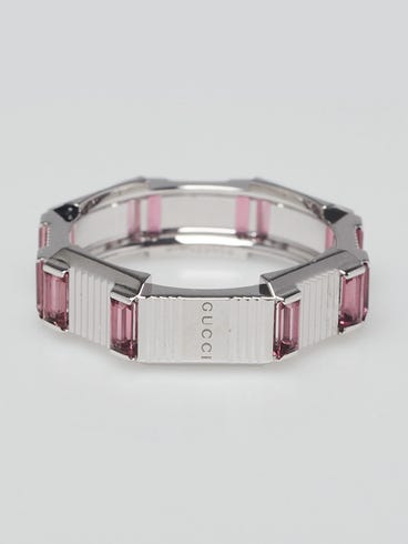 Gucci 18k White Gold and Rubellite 7mm Link to Love Ring Size 8.25/18