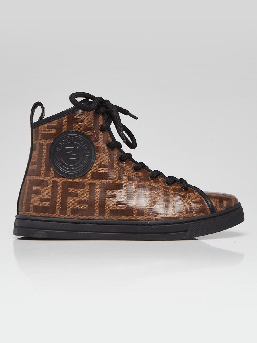 Fendi Tobacco Zucca Coated Canvas Lace-Up High Top Sneakers Size