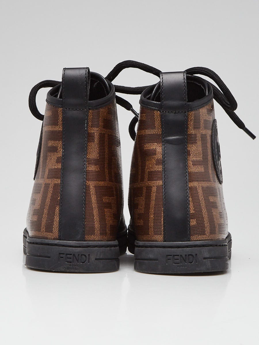 Fendi Tobacco Zucca Coated Canvas Lace-Up High Top Sneakers Size