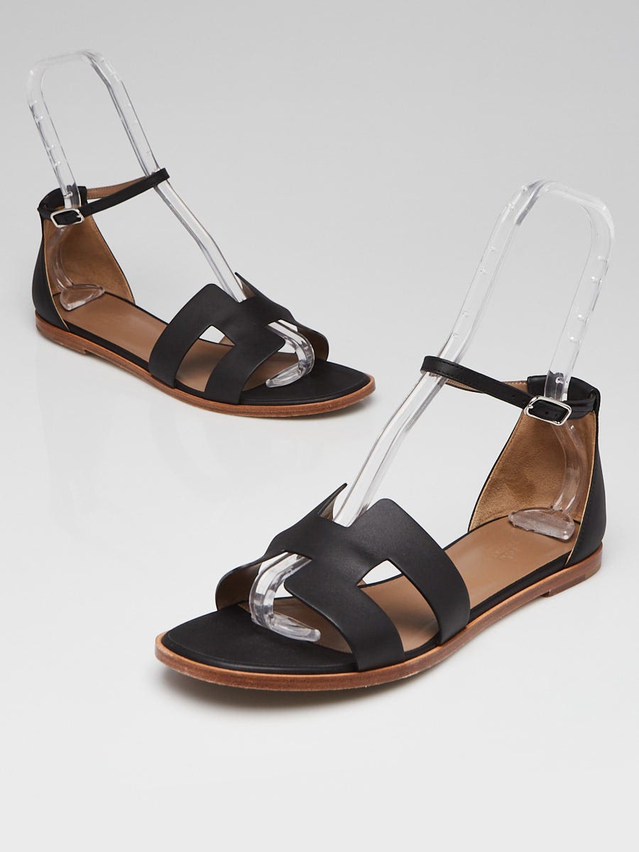 Hermes Noir Calfskin Leather Santorini Sandals Size 10.5/41