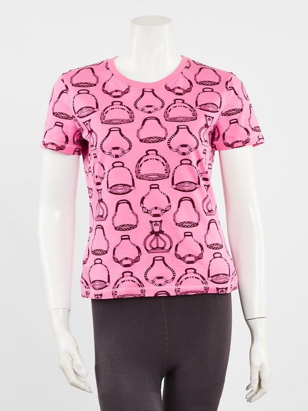 Hermes Pink Cotton Micro Bridle T-Shirt Size 8/40