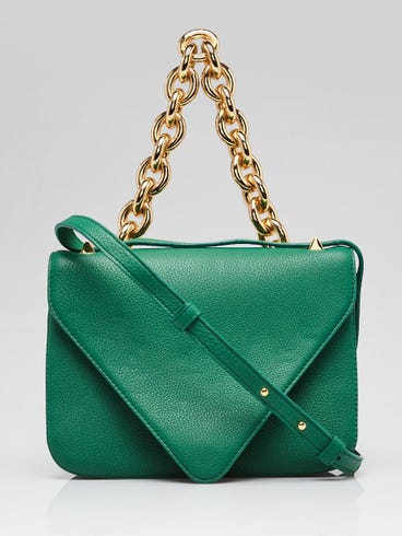 Bottega Veneta Jungle Green Leather Mount Chain Small Envelope Crossbody Bag