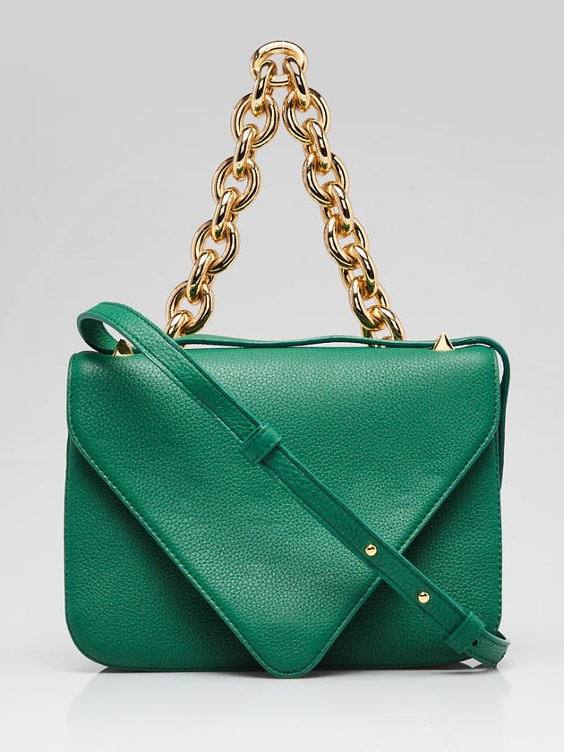 Bottega Veneta Jungle Green Leather Mount Chain Small Envelope Crossbody Bag