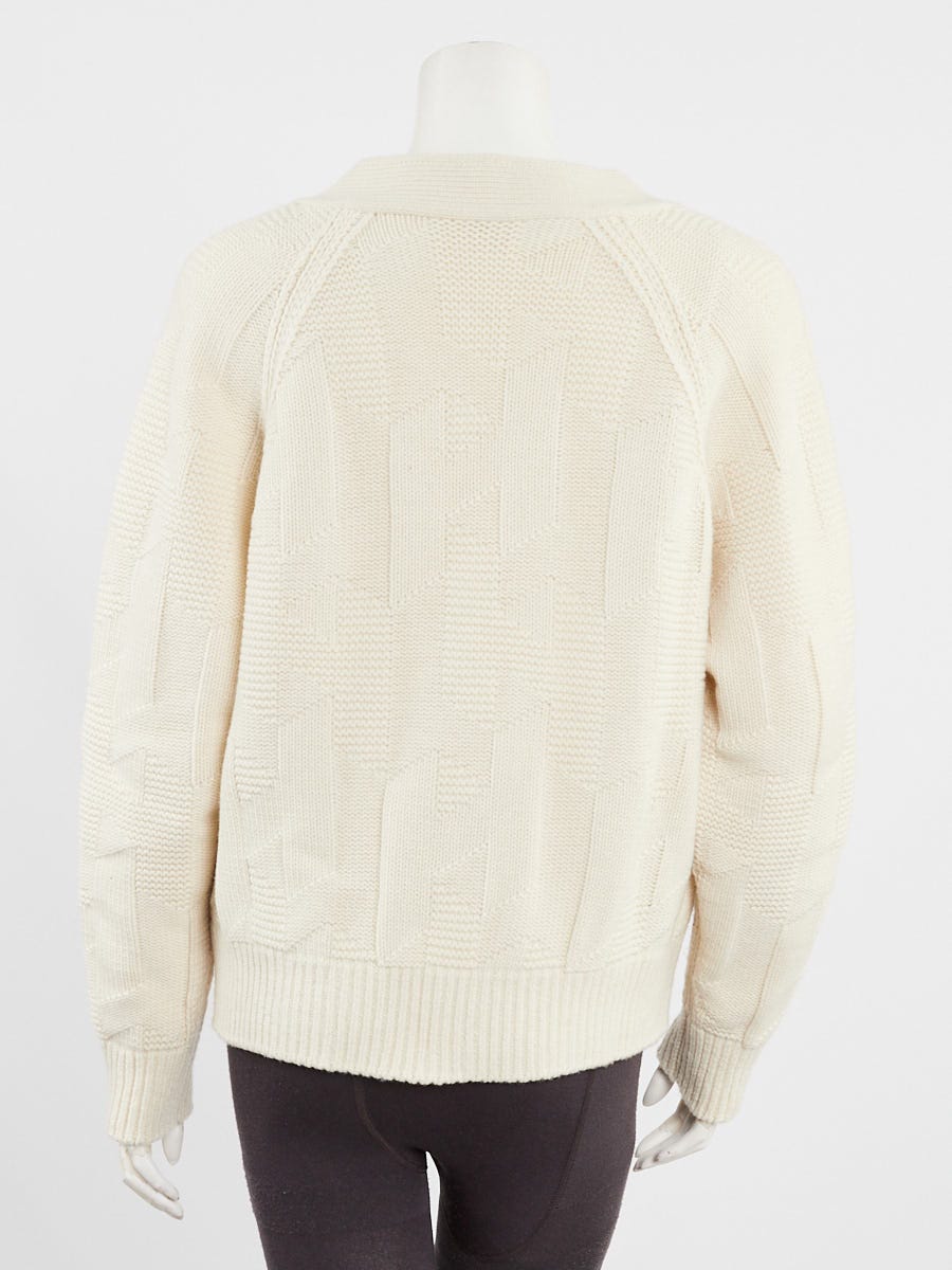 エルメスHERMES ヴィンテージホワイトセーターextra wool knit Hermes Cardigan Zip Winter White Sweater Brown Leather H 42