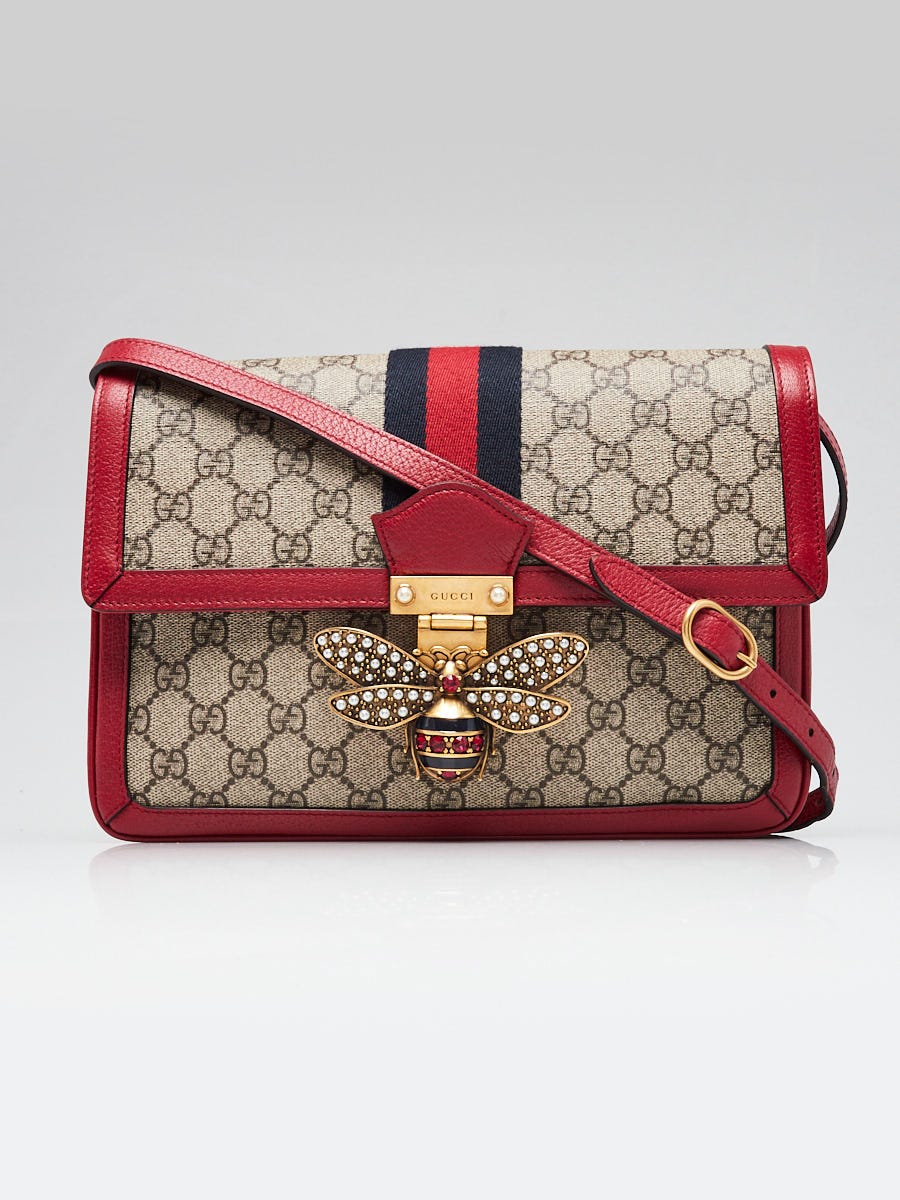 Gucci Red Beige GG Supreme Coated Canvas Queen Margaret Medium Shoulder Bag Yoogi s Closet