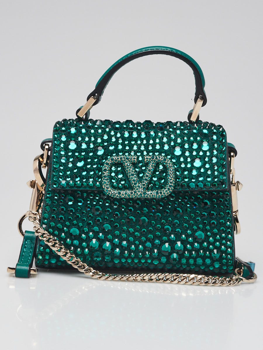 Valentino Emerald Crystal VSLING Micro Top Handle Crossbody Bag