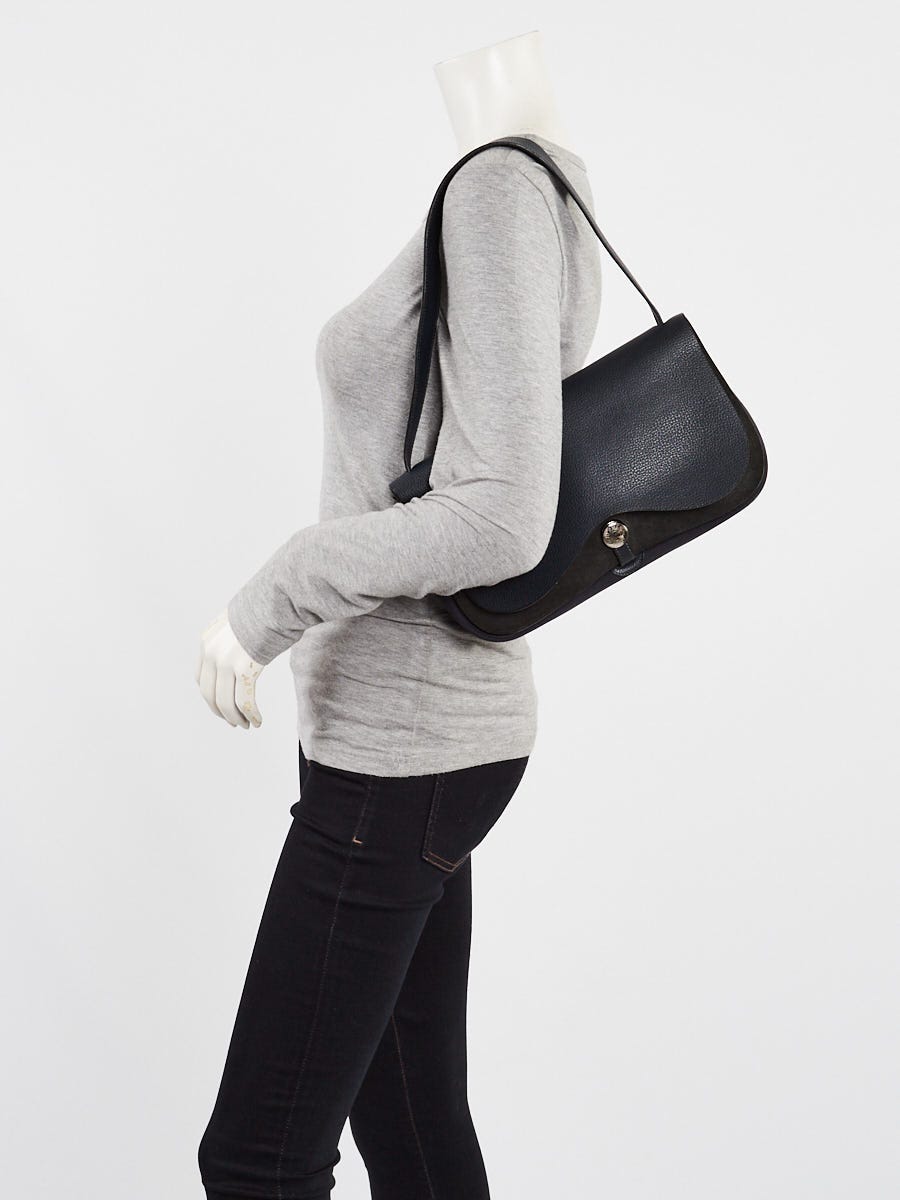 Hermes Blue France Vache Ligee Leather and Toile Sac Colorado MM