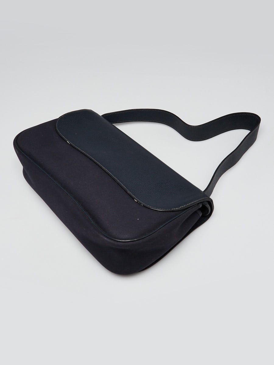 Hermes Blue France Vache Ligee Leather and Toile Sac Colorado MM