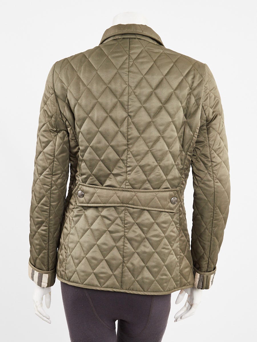 Burberry Olive Green Diamond Quilted Polyester Button Down
