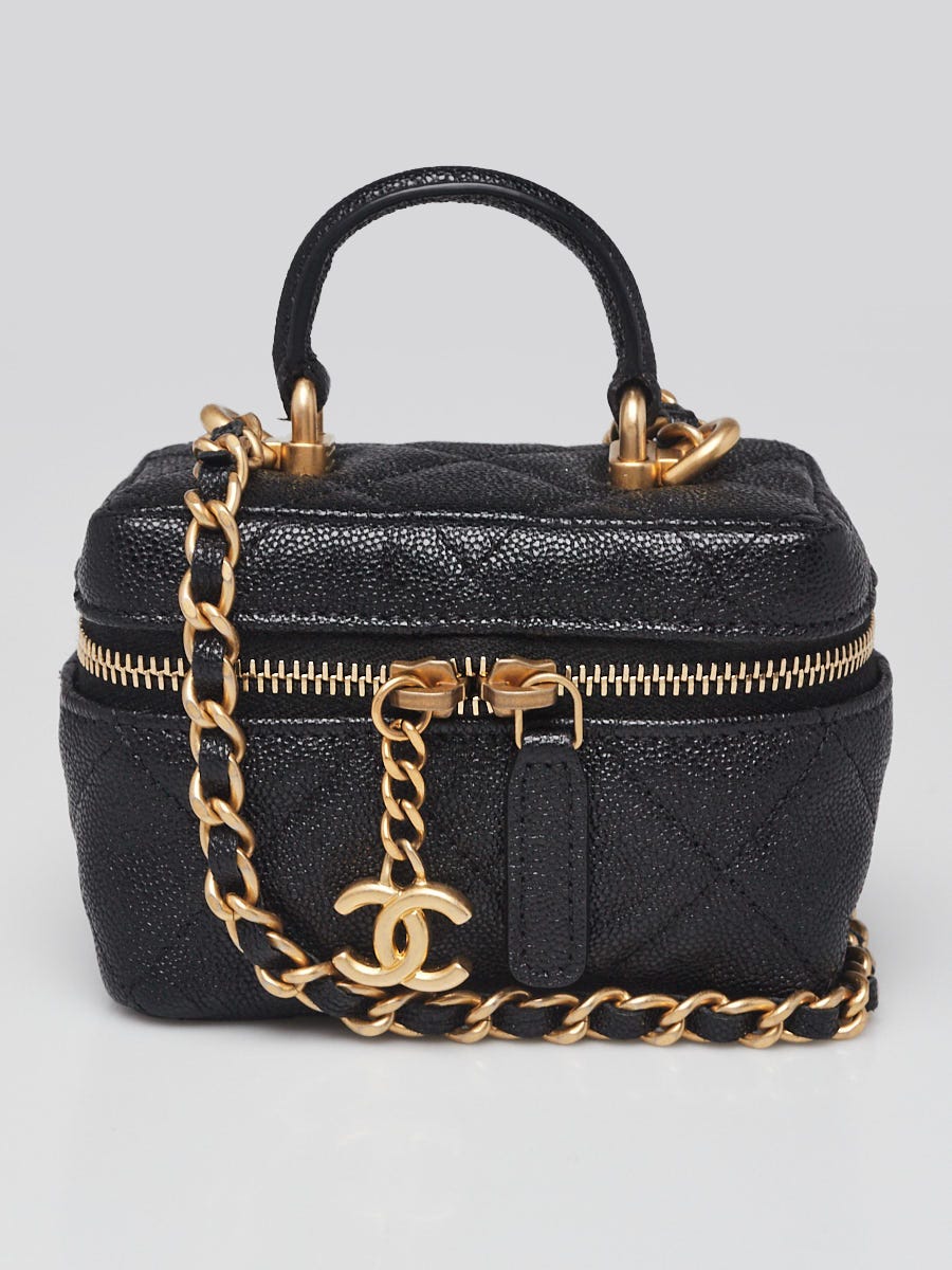 Chanel Black Quilted Grained Leather Mini Vanity Case with