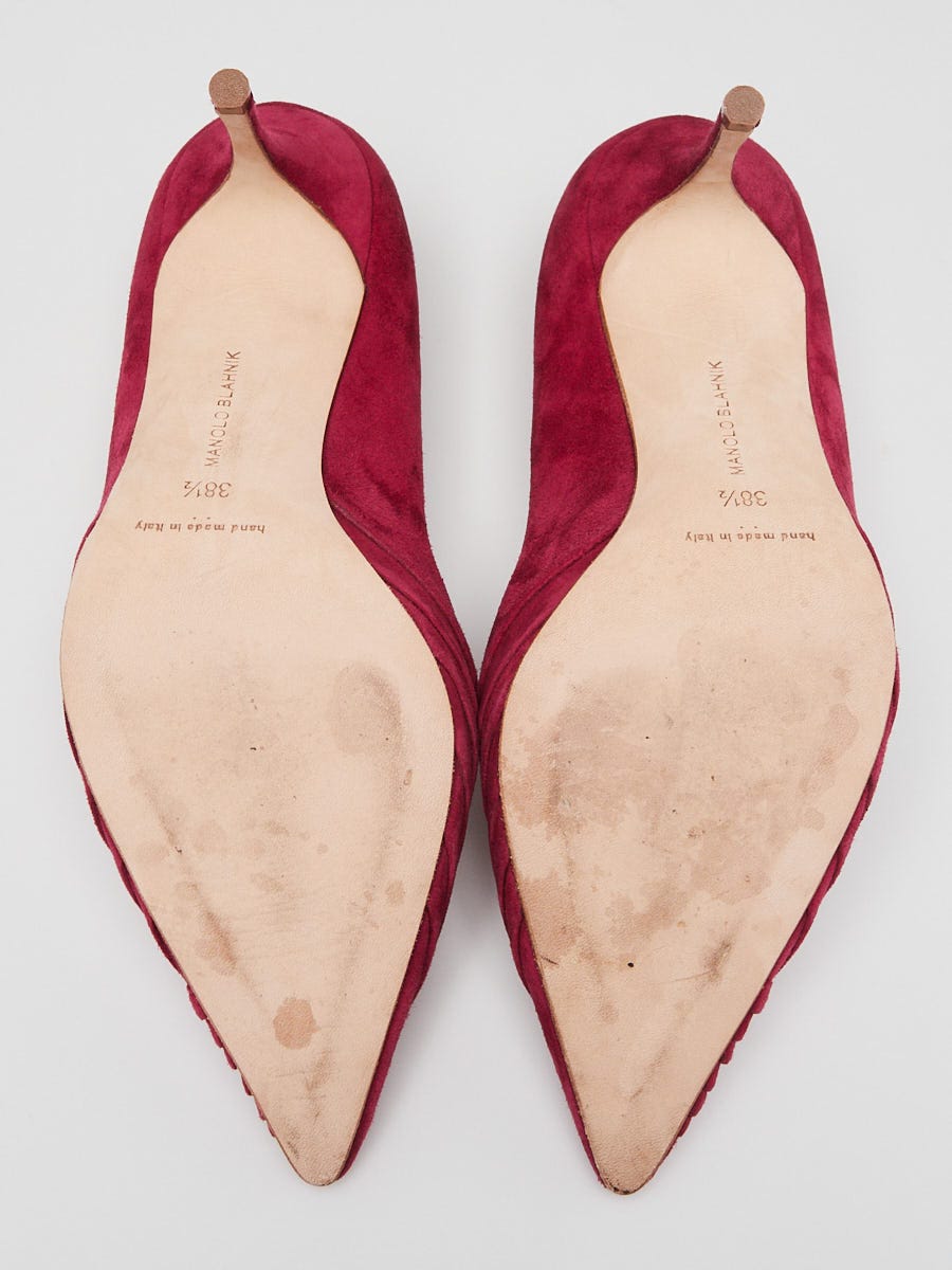 Manolo Blahnik Pink Suede Pleated Pointed Toe Pumps Size 8/38.5