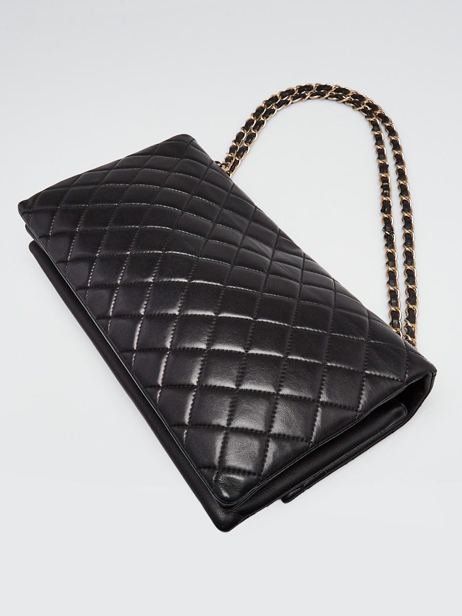 CHANEL サイズ表記「37 C」23.5センチ程度　ブラック シフォン Chanel Black Quilted Lambskin Leather 3 Pocket Accordion Flap Bag