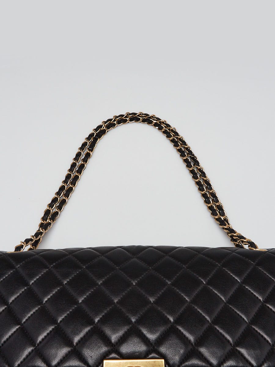 Chanel Black Quilted Lambskin Leather 3 Pocket Accordion Flap Bag