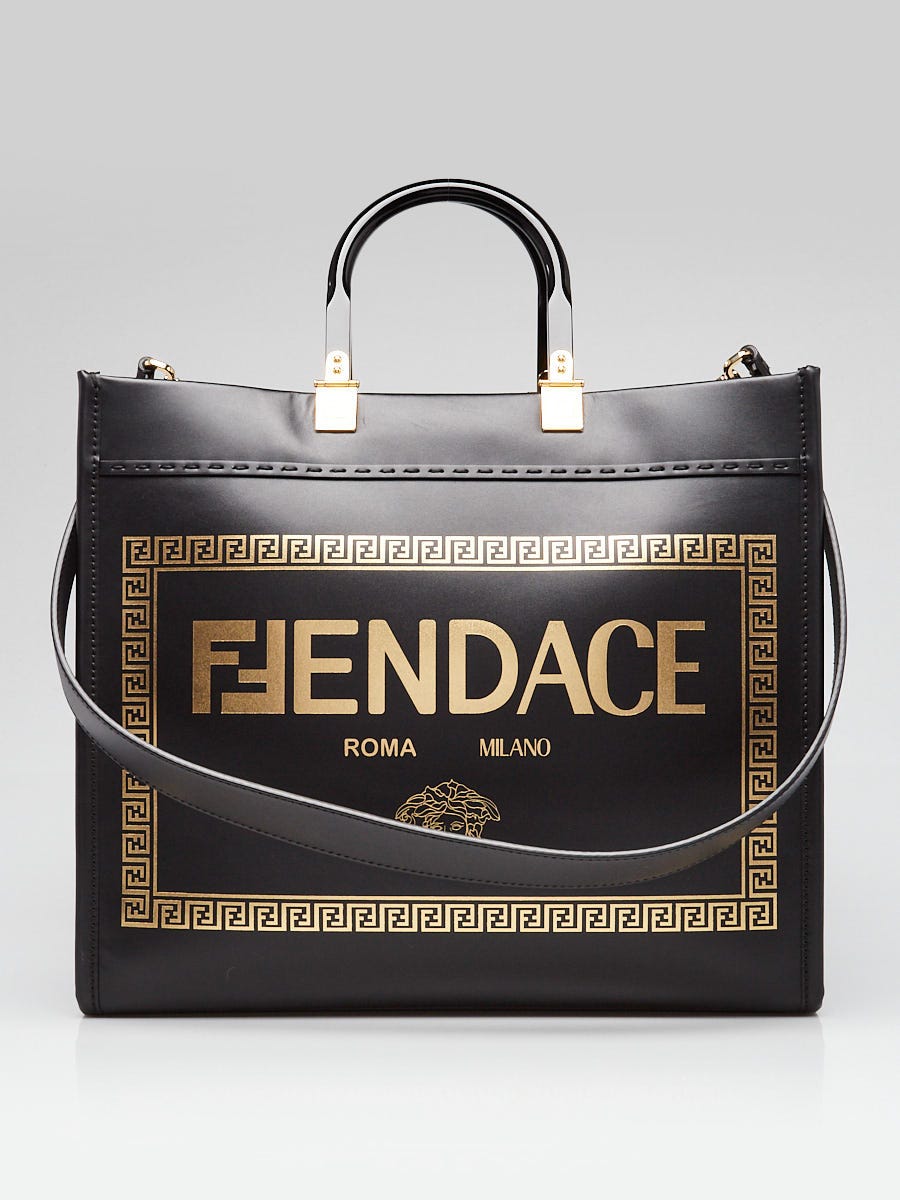 Fendi x Versace Black Leather Fendace Sunshine Shopper Tote Bag - 8BH386 |  Yoogi's Closet