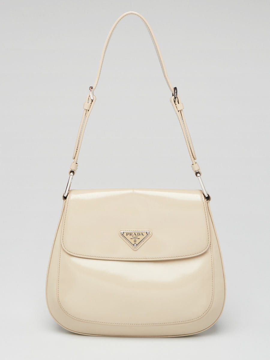 Prada Beige Brushed Leather Cleo Flap Shoulder Bag | Yoogi's