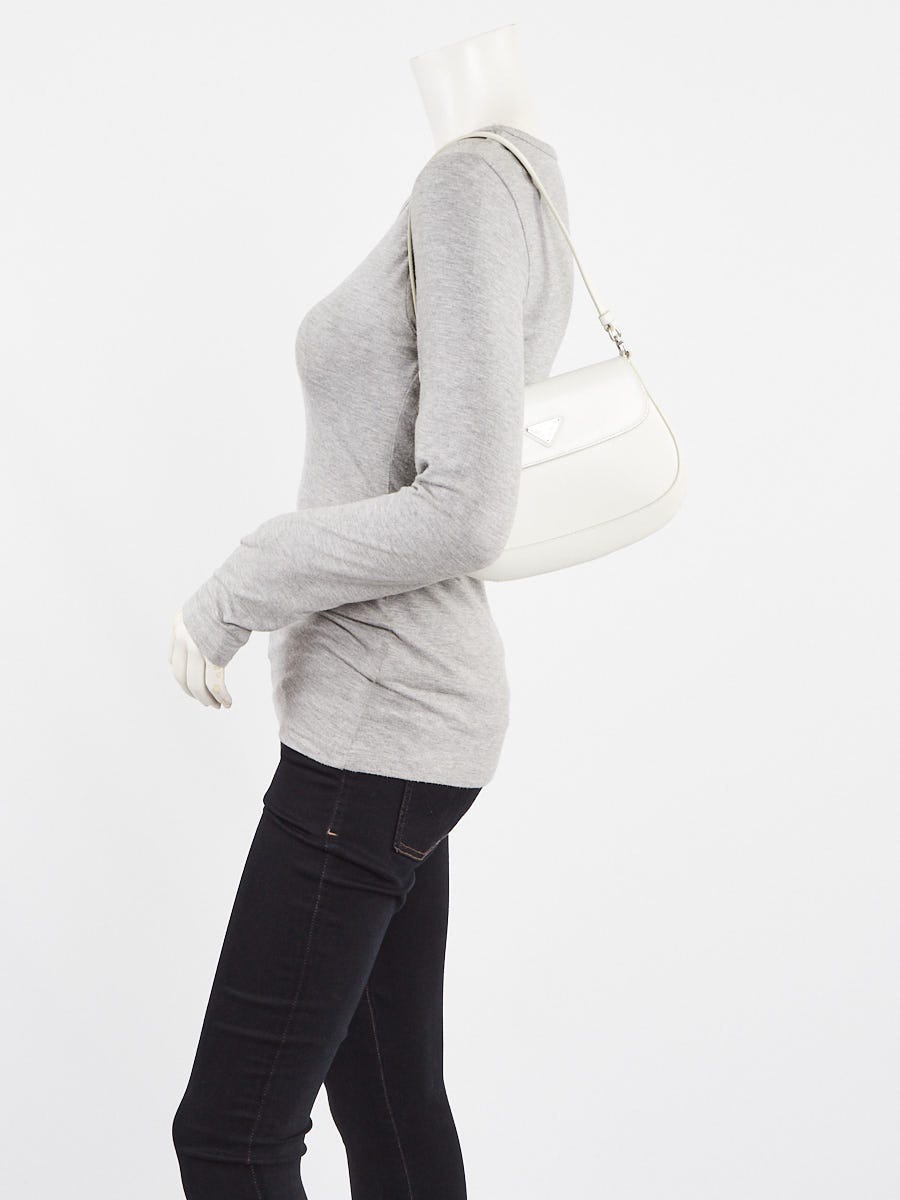 Prada White Brushed Leather Cleo Flap Shoulder Bag | Yoogi's Prada White Brushed Leather Cleo Flap Shoulder Bag | Yoogi's