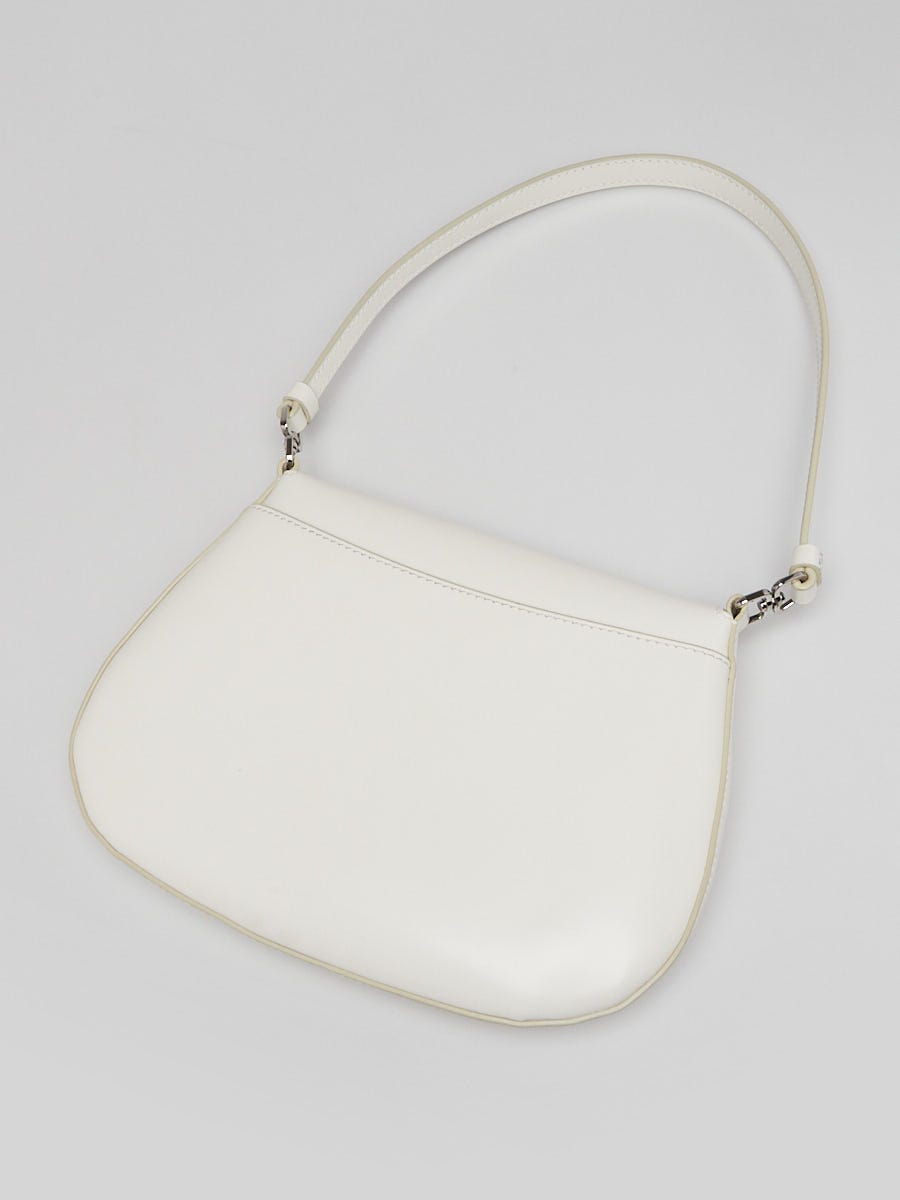 Prada White Brushed Leather Cleo Flap Shoulder Bag | Yoogi's Closet