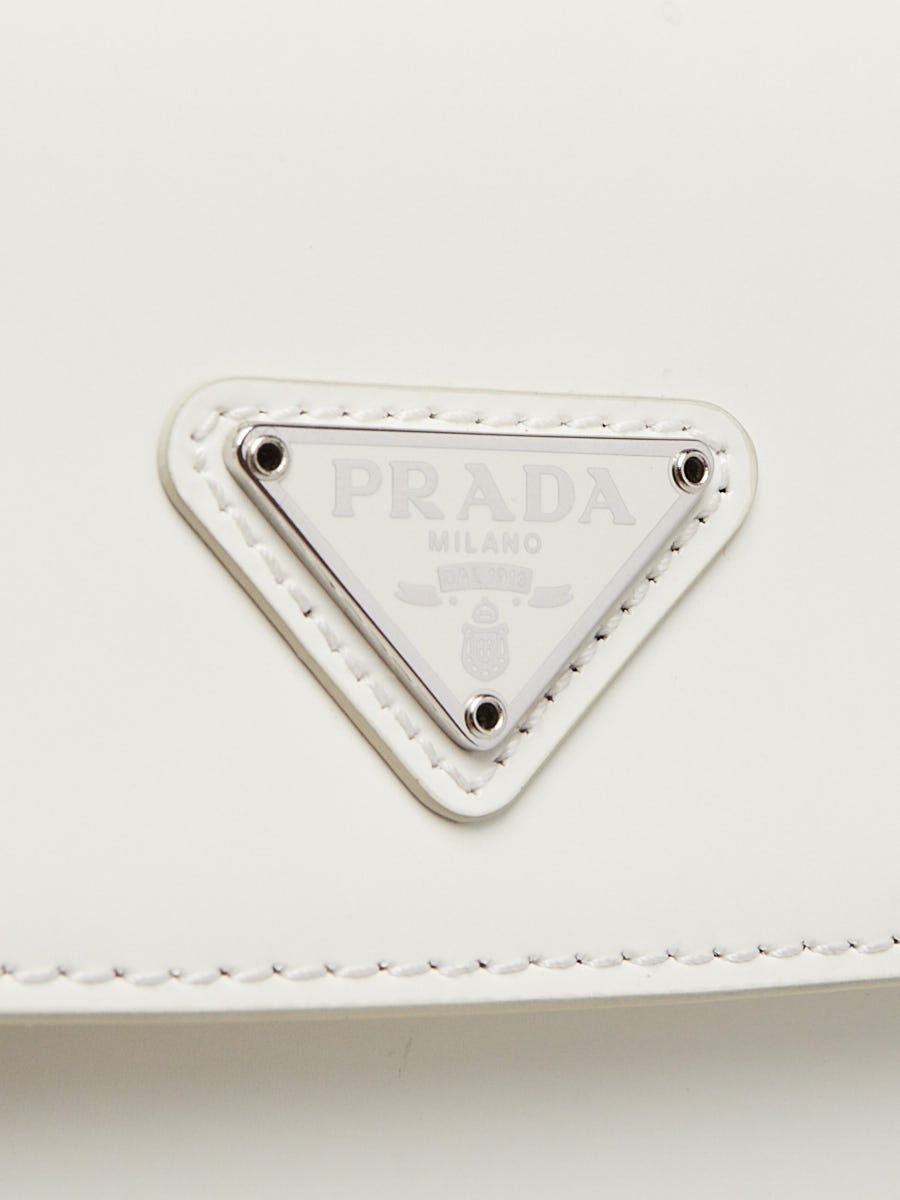 Prada White Brushed Leather Cleo Flap Shoulder Bag | Yoogi's Prada White Brushed Leather Cleo Flap Shoulder Bag | Yoogi's