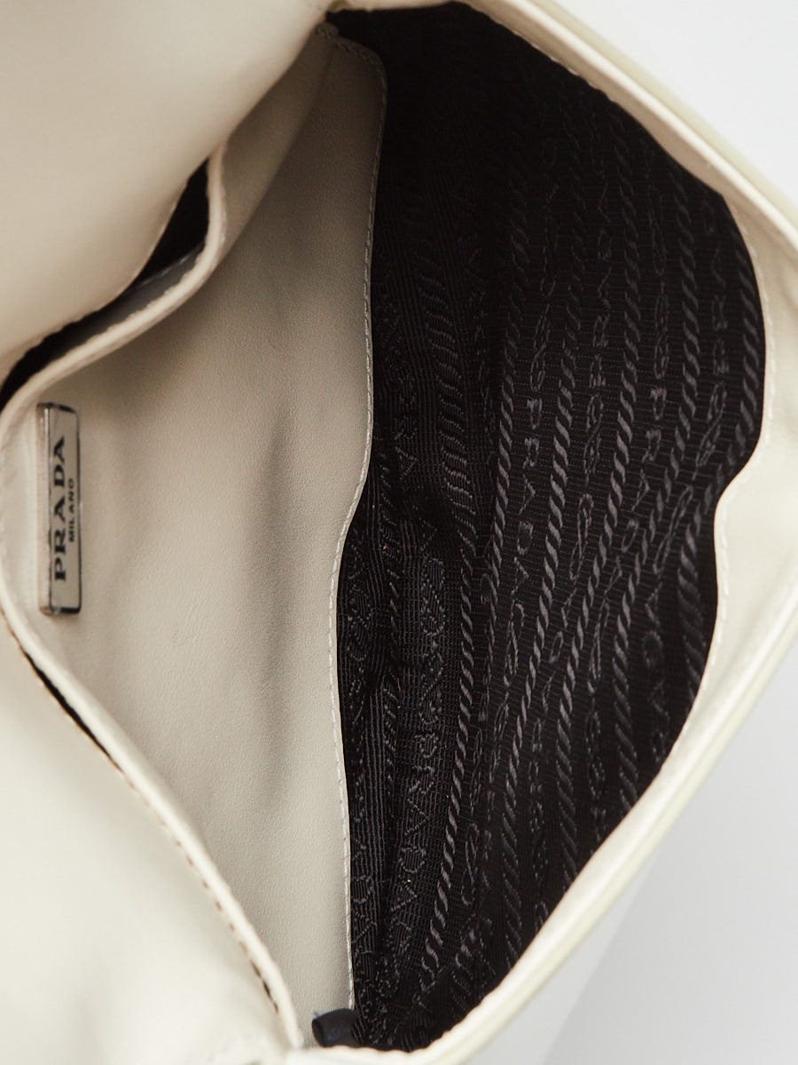 Prada White Brushed Leather Cleo Flap Shoulder Bag | Yoogi's Prada White Brushed Leather Cleo Flap Shoulder Bag | Yoogi's