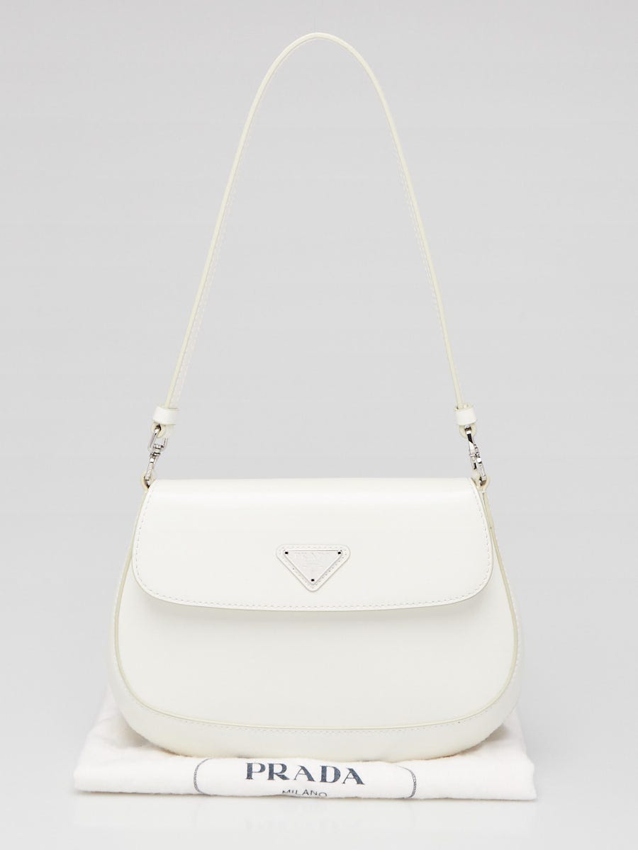 Prada White Brushed Leather Cleo Flap Shoulder Bag | Yoogi's