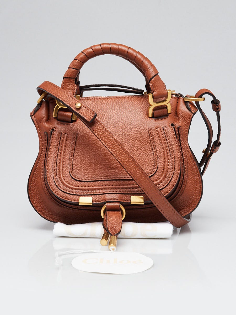 Chloe Light Brown Pebbled Leather Mini Marcie Satchel Crossbody