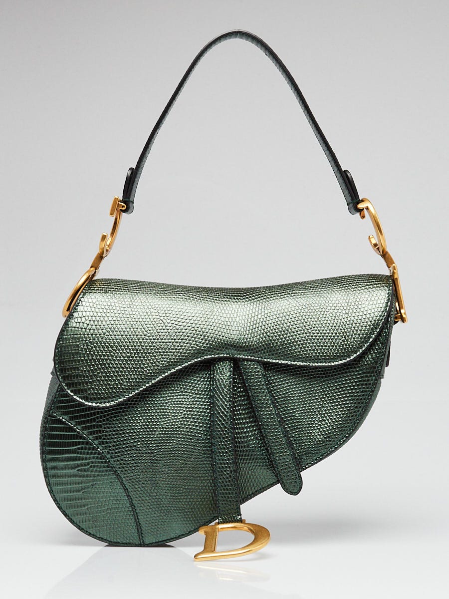 Christian Dior Metallic Green Lizard Saddle Bag | Yoogi's Closet