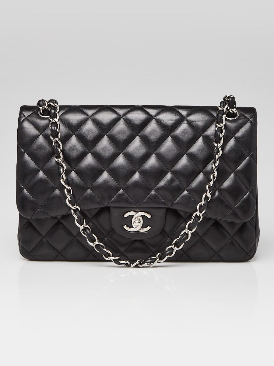 Chanel Black Quilted Lambskin Leather Classic Jumbo Double Flap Bag ...